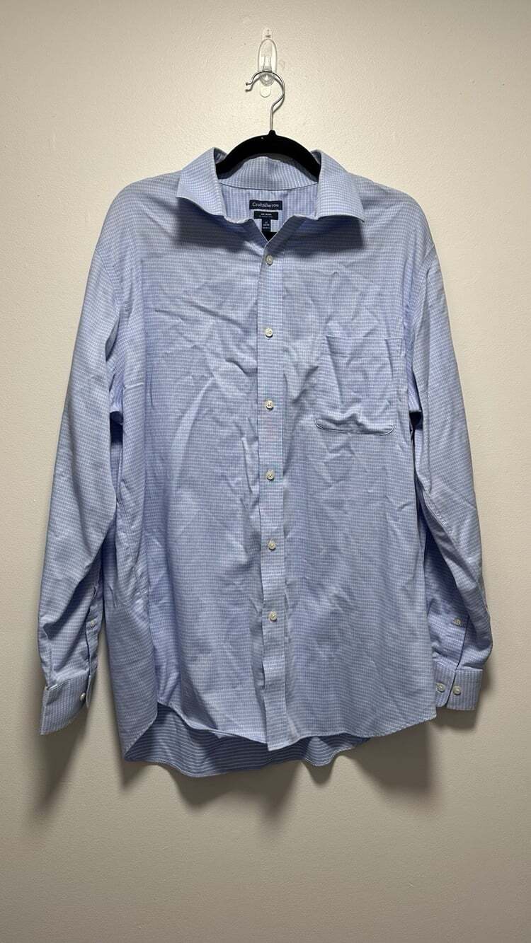 Croft&Barrow Shirt Mens 17 34/35 LightBlue No Iron Classic Fit Button Down Dress